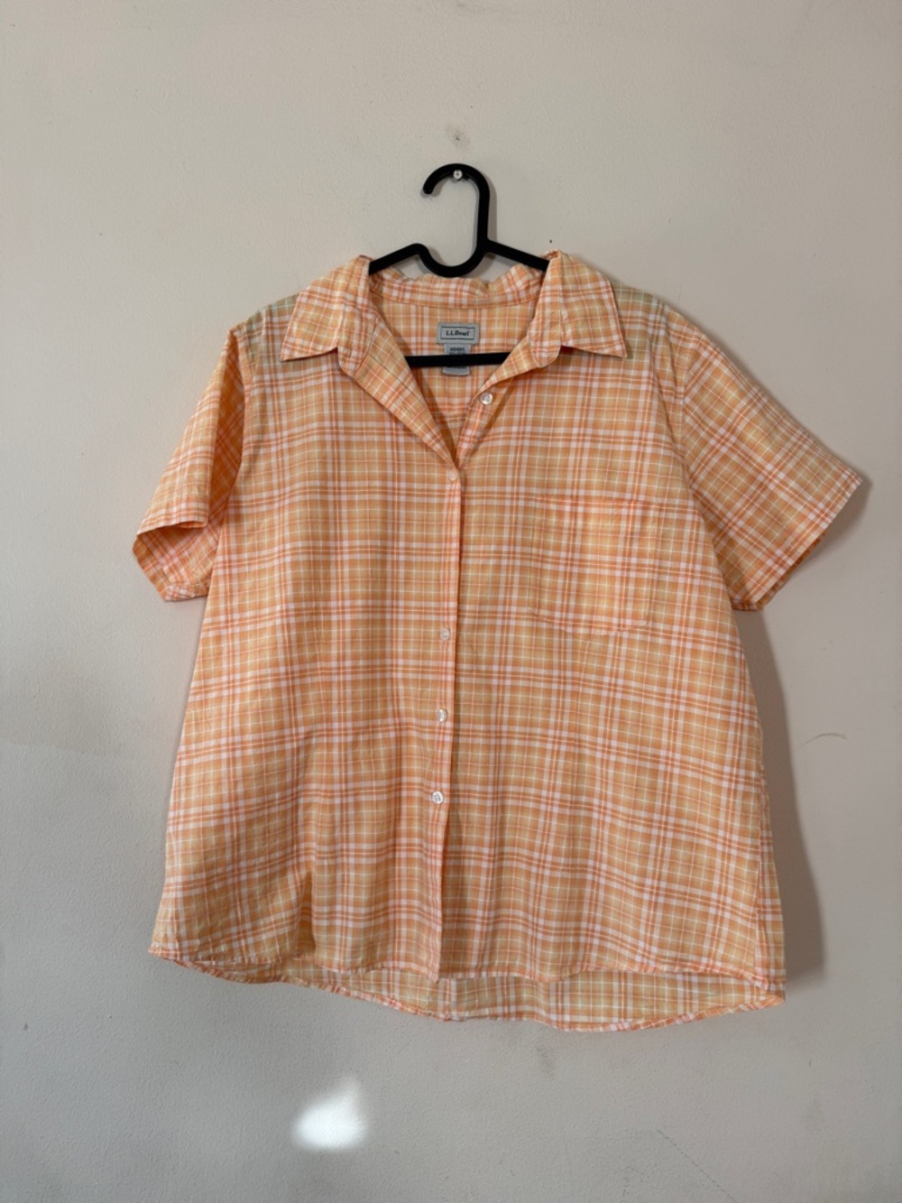 L.L.Bean Orange and Cream Plaid Women's Button-Up